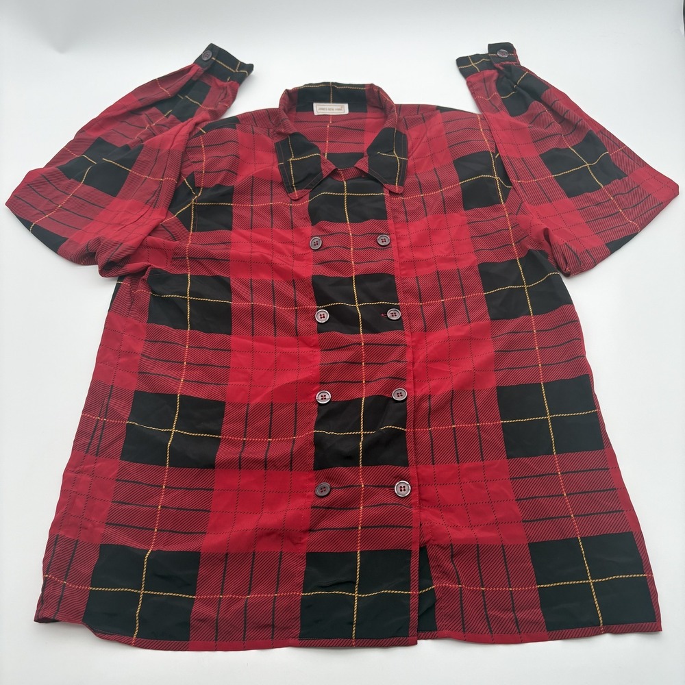 Jones New York Shirt Womens Size Red Plaid Button Front‎ Long Sleeve Top